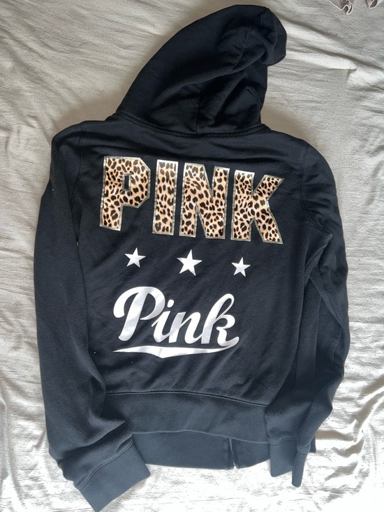 PINK Victoria's Secret Black Full-Zip Hoodie with White Dog Logo - Picture 2 of 2